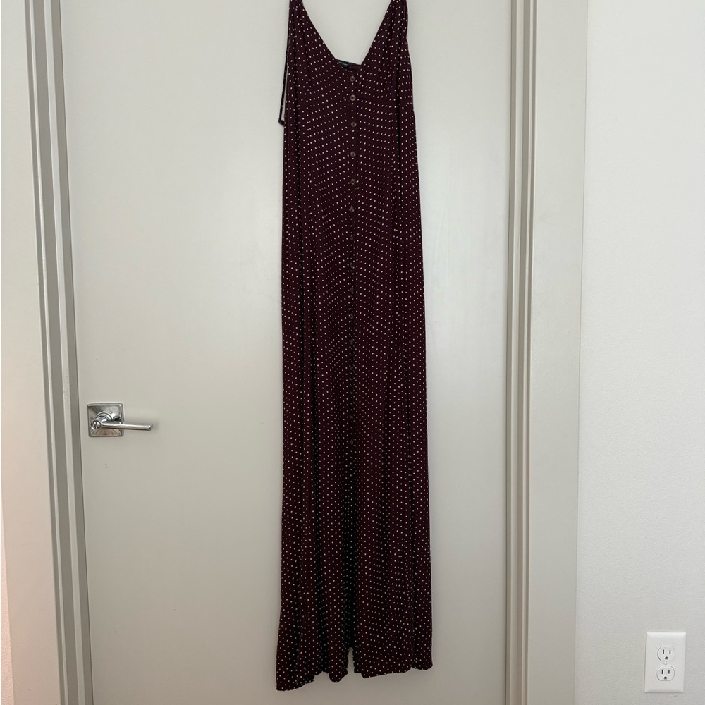 American Eagle Outfitters Burgundy Polka Dot Maxi Dress